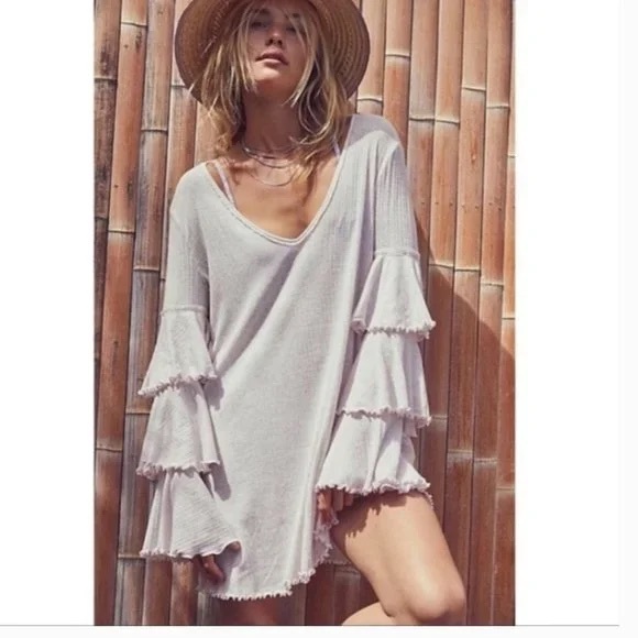 Free People fp beach Seashore Ruffle Bell Sleeve Mini Dress - Picture 5 of 6